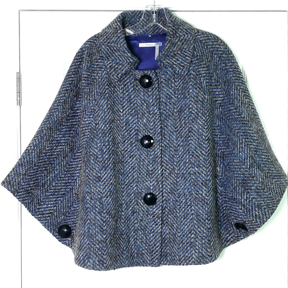 Classiques Entier Black Herringbone Wool Blend Capelet Cape Coat Jacket 0X 14 16